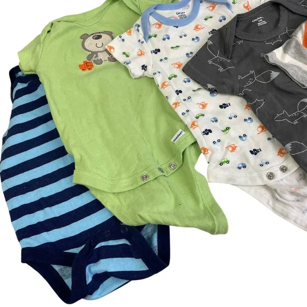 Lot of 7 Baby Boys 3-6 Months Gerber One Piece Short Sleeve Animal Stripes Cars - Picture 2 of 4